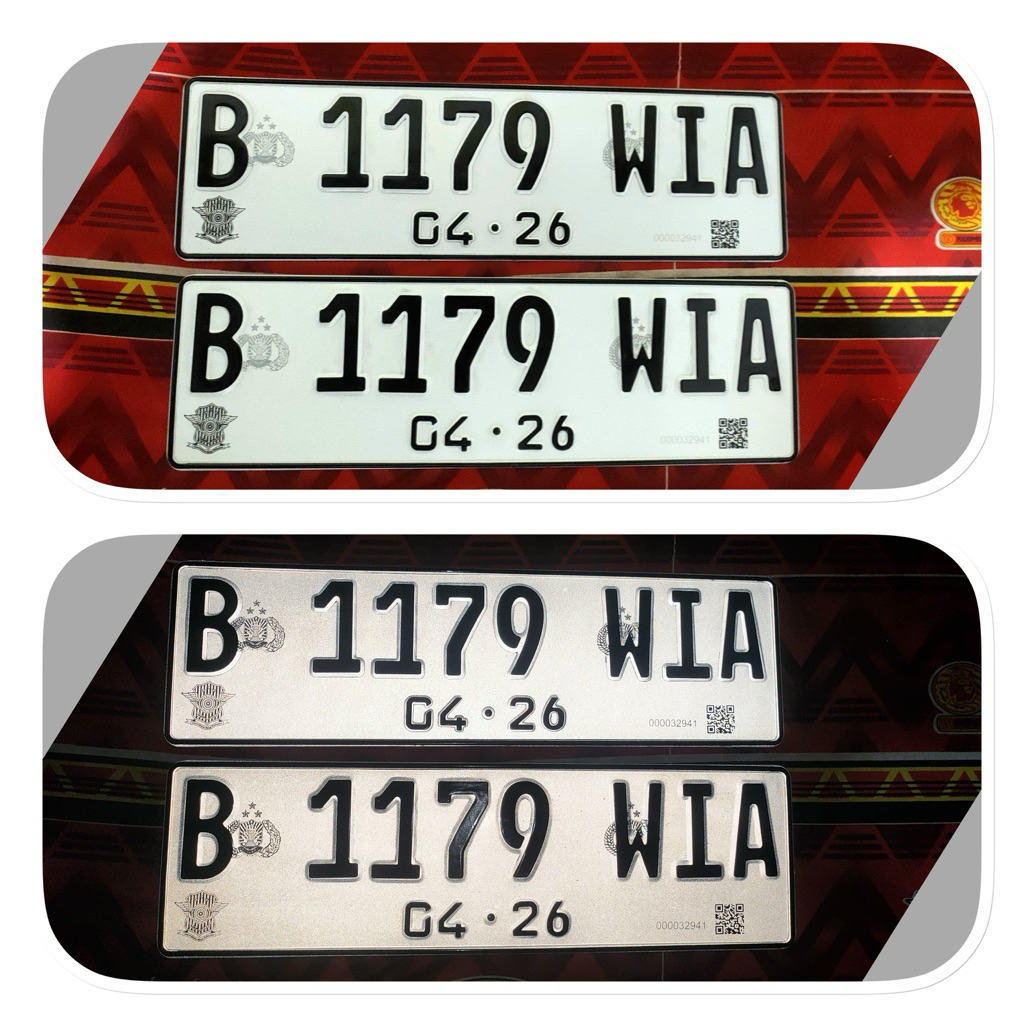 Plat nomor mobil reflektif putih barcode