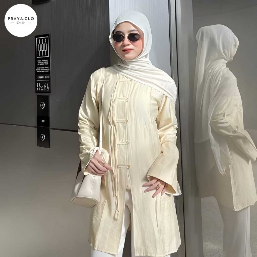 PRAYA.CLO - Yuki Tunik Polos Atasan Cheongsam Polo Linen Full Kancing