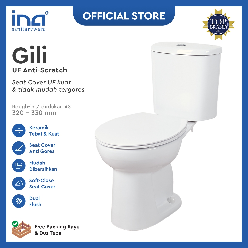 INA Closet GILI + Seat Cover UF Anti-scratch | *FREE JET SHOWER | Closet Duduk - Kloset - Kloset Dud