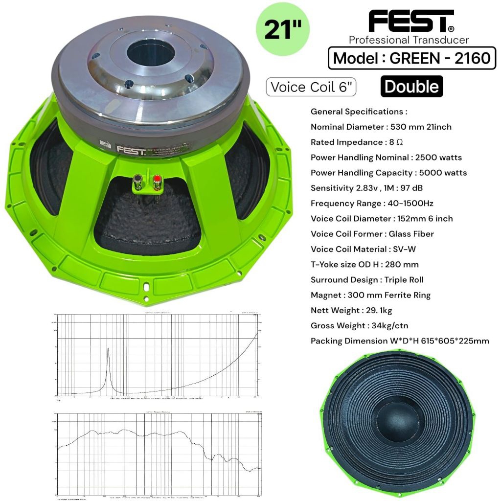 SPEAKER COMPONENT FEST GREEN 2160 NEO 21 INCH DOUBLE MAGNET VOICE COIL 6 INCH