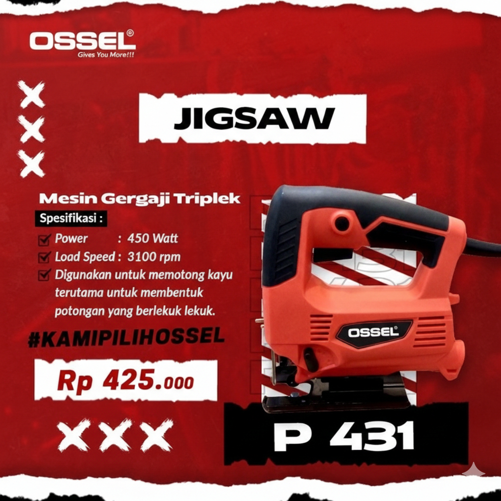 OSSEL Mesin Gergaji Potong Kayu Triplek Jigsaw P431 OSSEL