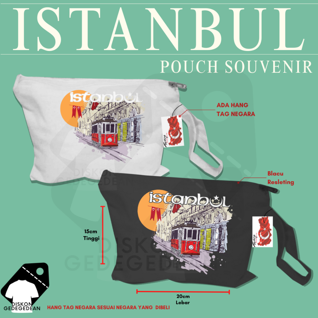 Diskongedegedean Pouch Souvenir Istanbul Turki Dompet Oleh Oleh Turkey Bahan Blacu dengan Resleting 