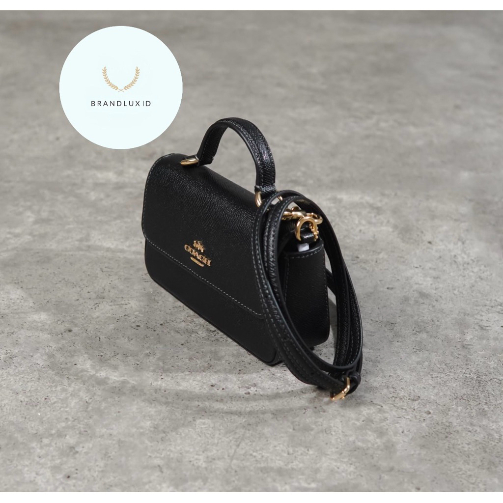 Coach Josie GHW Flap Mini Top Handle Bag with Long Strap in Black