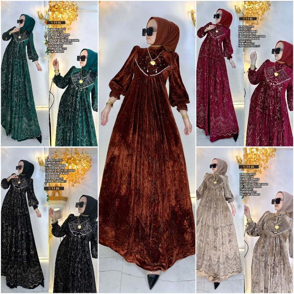 NEW SHR ORI 100% DRESS MAXI GAMIS BLUDRU SULTAN full bordir swaroski dada syahira