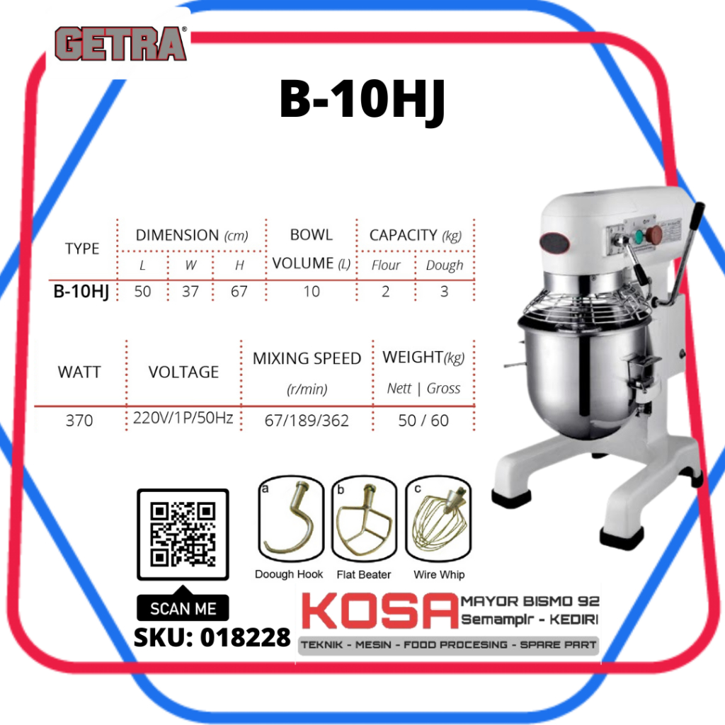 GETRA B-10HJ Mixer Planetary 10L GETRA Mesin pengaduk adonan GETRA B10HJ