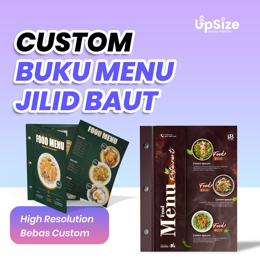 Cetak Buku Menu Restoran Cafe A4 Jilid Baut - Print Buku Daftar Menu Makanan, Menu Minuman, Resto, C