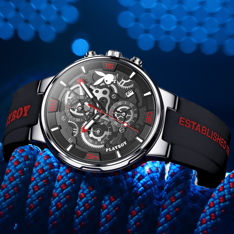 KUALITAS SUPER PLAYBOY Jam Tangan Pria Anti Air Original Cowok Multifungsi Kalender Luminous Fashion