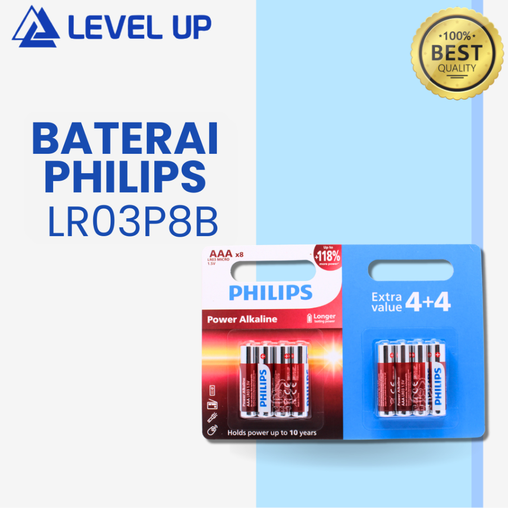 Baterai Philips Power Alkaline 1,5V AAA LR03P8B