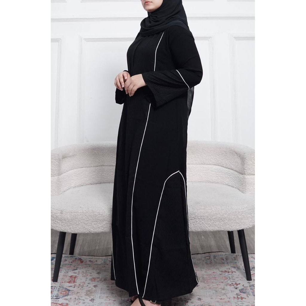 Abaya Lena Hitam Jetblack kombinasi Saudi Emboss salur Byjironah