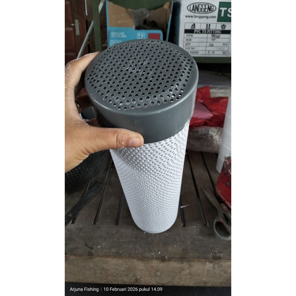 Filter paralon 4in panjang 40cm lubang 4mm+tutup berlubang