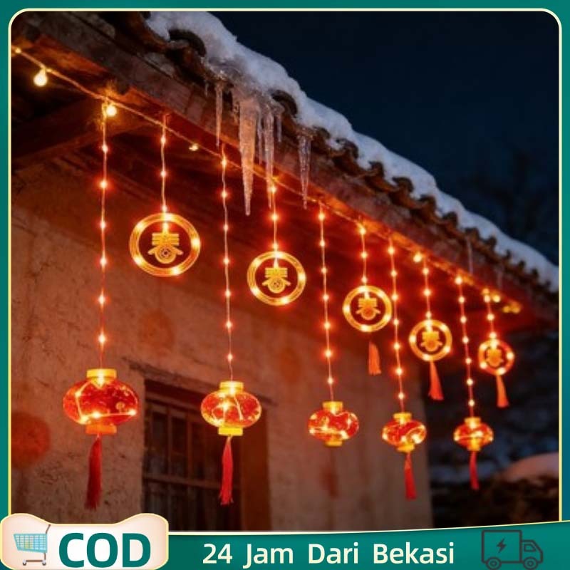 Lampu Imlek Tirai Lampu Hiasan Imlek  Led Lampu Hias Imlek Shio Kuda 2026 Lampu Imlek Gantung