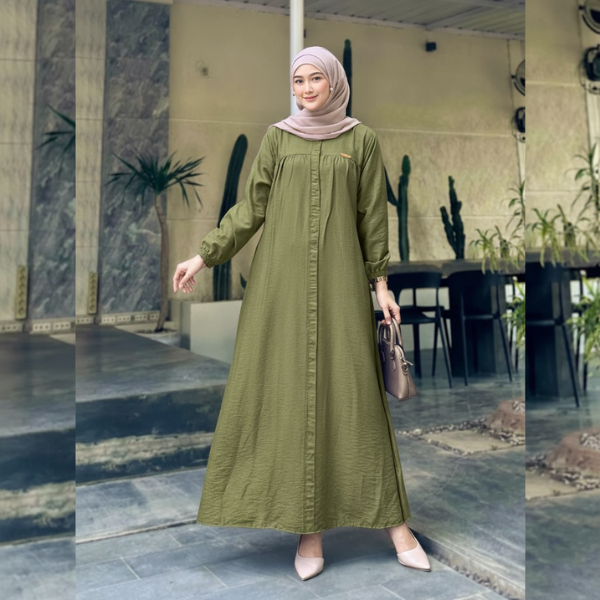 GAMIS NADIRA ll DRESS POLOS LINEN DESAIN TRENDY & KEKINIAN ll gamis lebaran 2026 model gamis terbaru