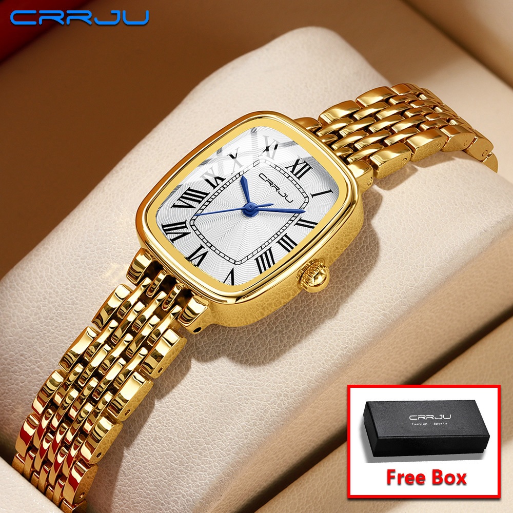CRRJU Jam Tangan Wanita Analog Tali Stainless Steel Anti Air Jam Tangan Cewek