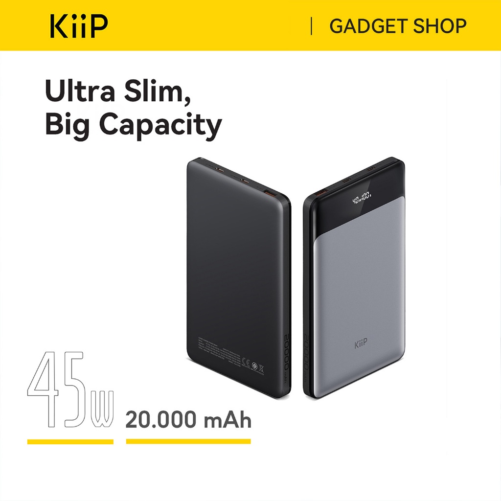 KiiP E14 Power Bank 20000mAh Fast Charging 45W Powerbank Slim LED Display