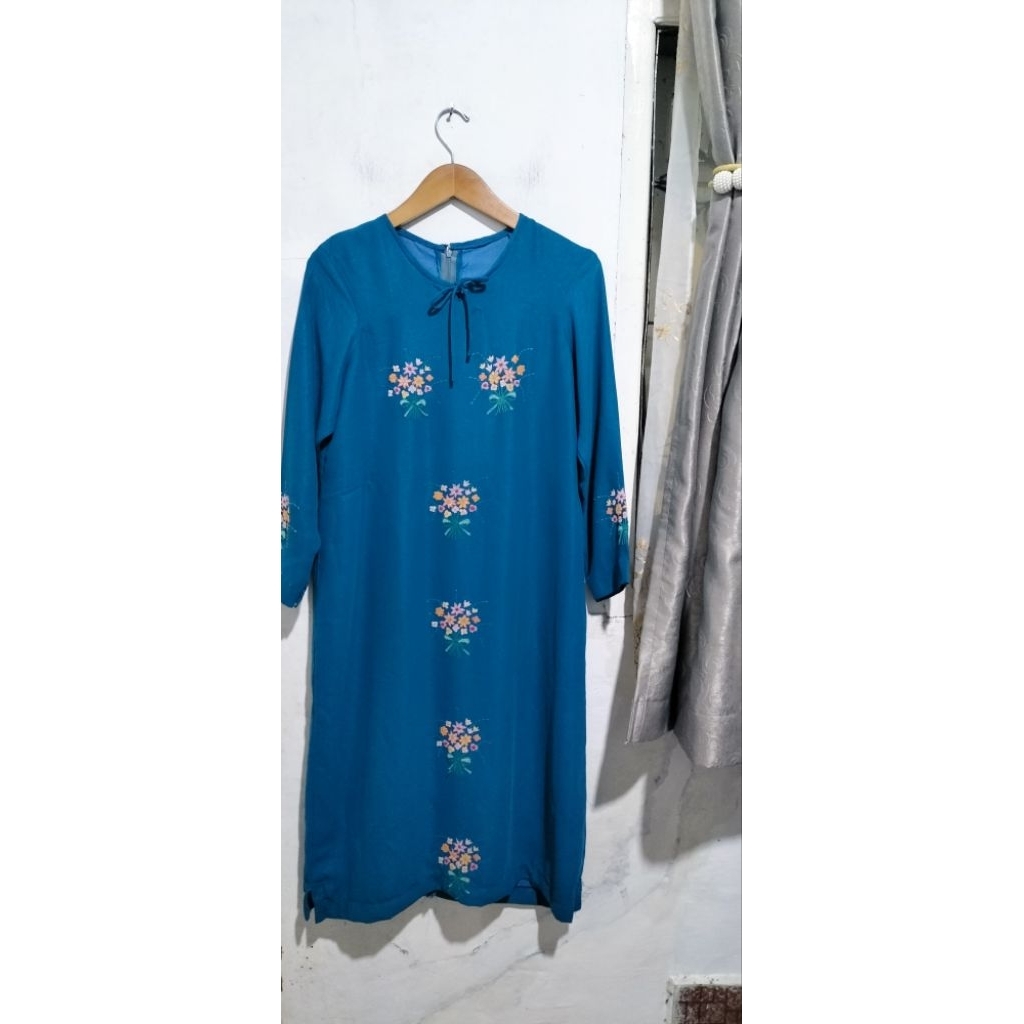 Gamis Long Dress Wanita Sulam Kapalo Samek Simpel Cantik