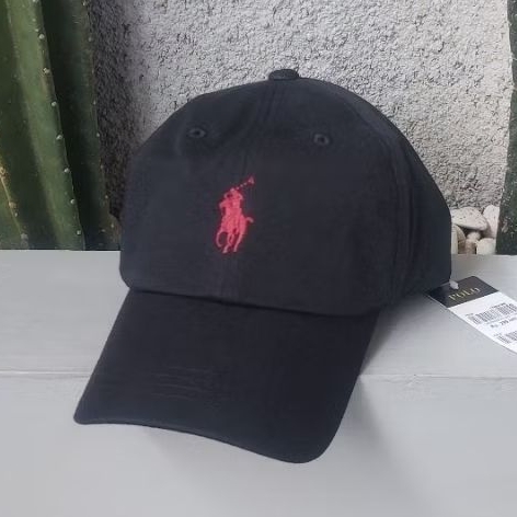 Topi Polo original warna hitam logo merah BNWT