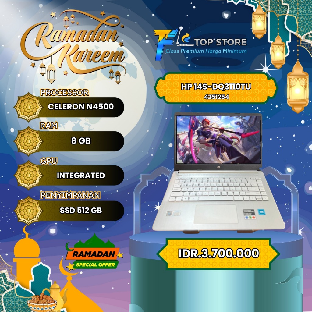 LAPTOP HP 14S-DQ3110TU INTEL CELERON N4500 SSD 512/8GB