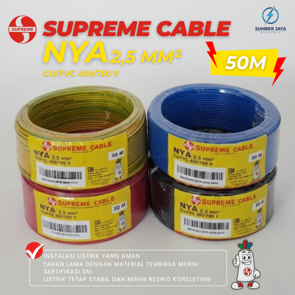 Supreme Kabel Listrik NYA 2.5mm Kabel Tunggal Engkel Standar PLN SNI LMK Original