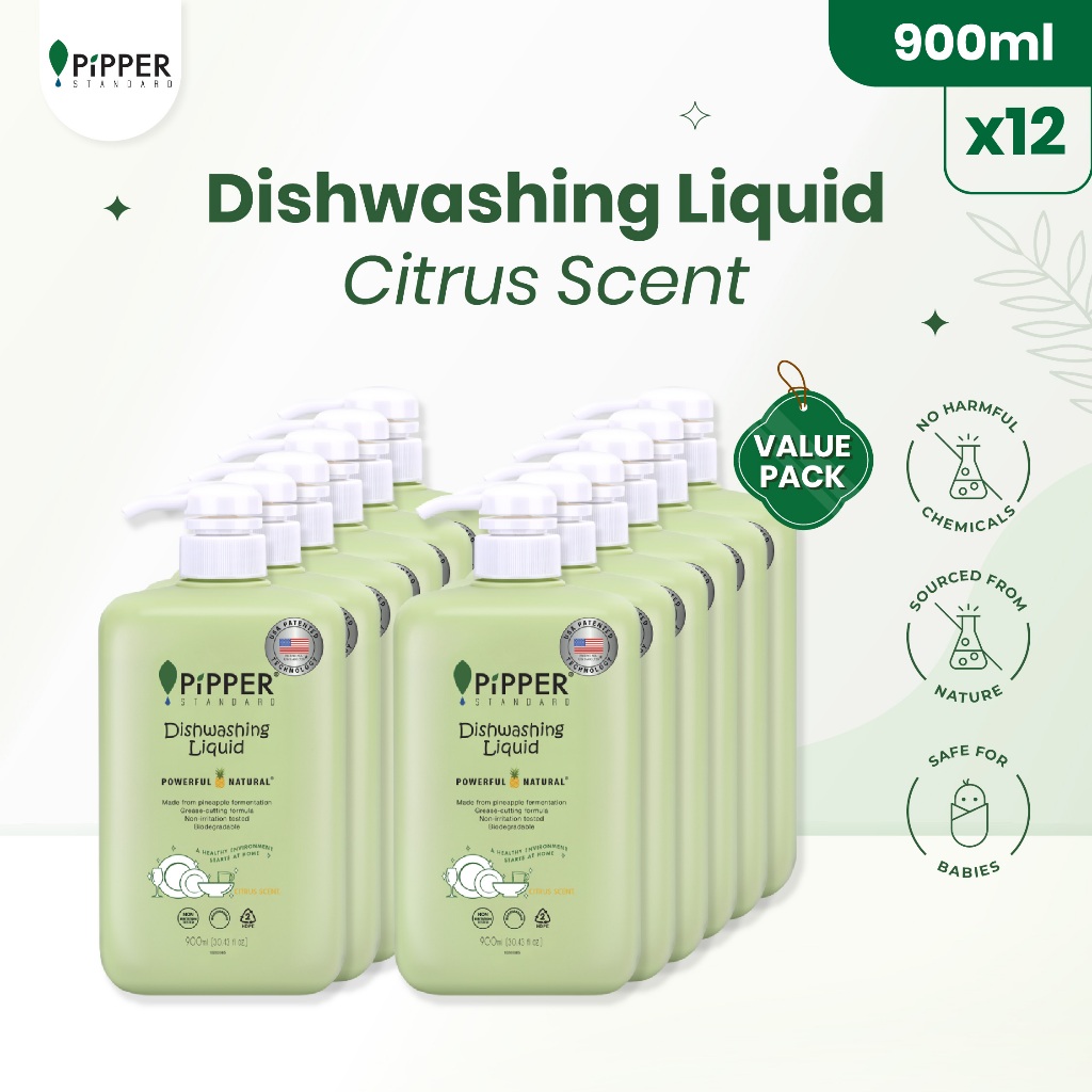 PiPPER Dish Washing Liquid Citrus Scent Value Pack 12x 900 ml