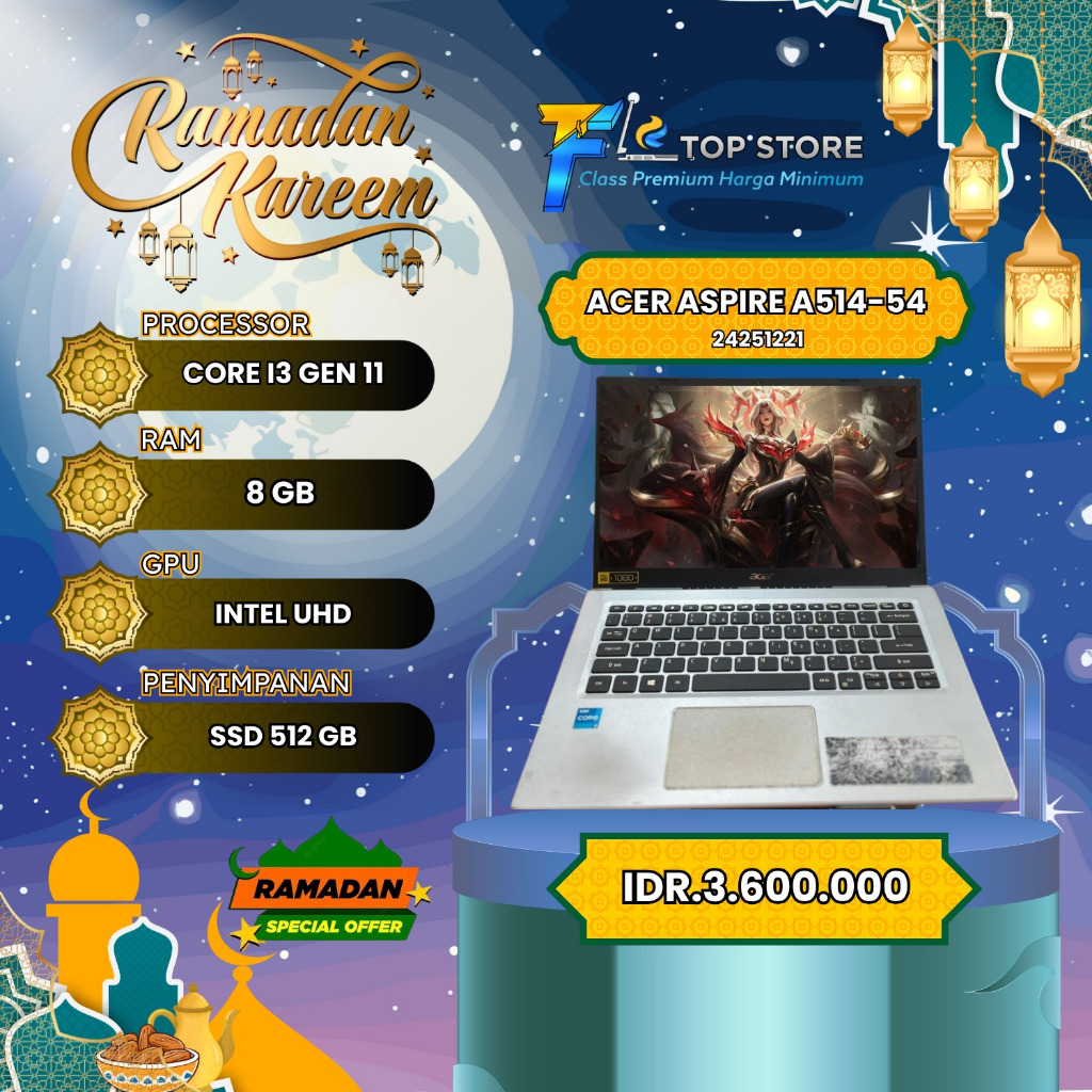 LAPTOP ACER ASPIRE A514-54 CORE I3 GEN 11 SSD 512/8GB