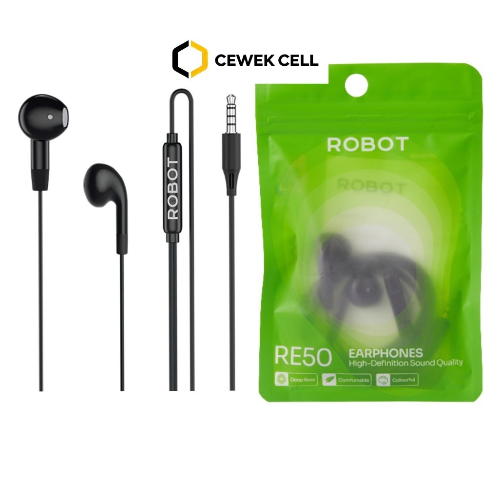 ROBOT RE50 / Headset Handsfree Earphones ROBOT RE50 with MIC ORIGINAL