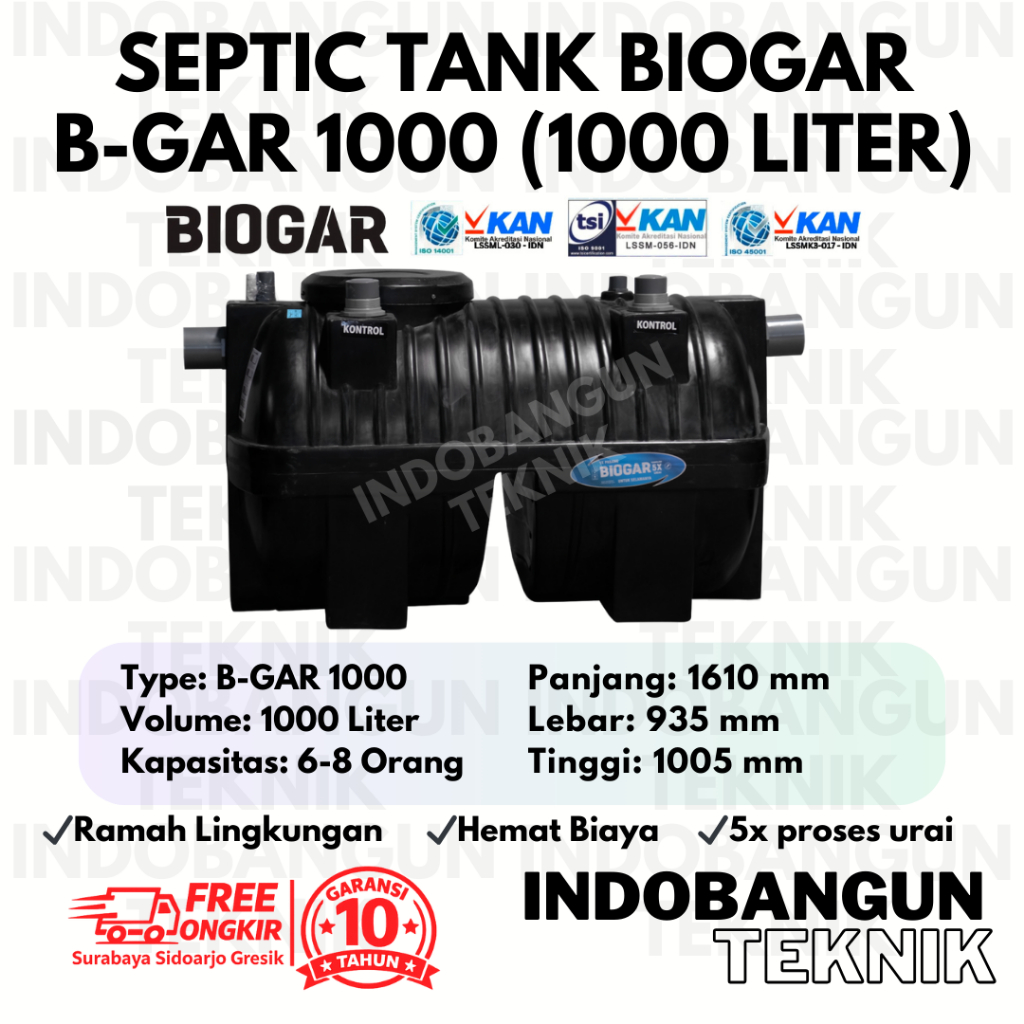 BIOGAR BGAR-1000 Septic Tank Bio 1000 Liter Anti Bau Ramah Lingkungan Garansi 10 Tahun SNI