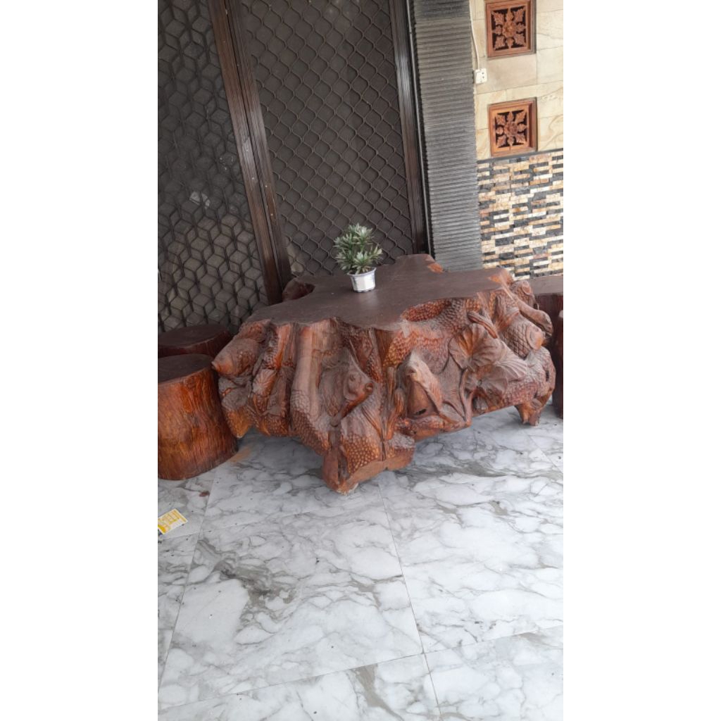 Meja Akar Jati + Bangku JatiKayu jati asli