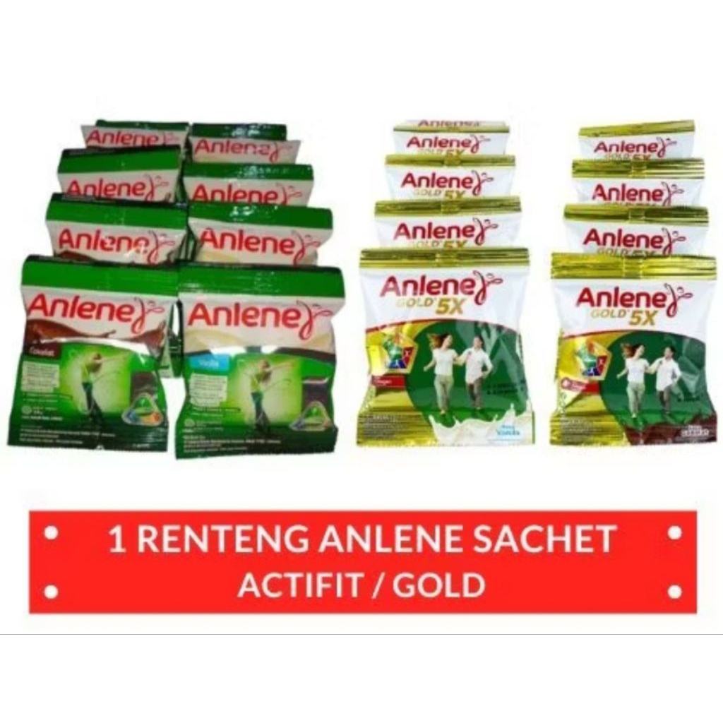 Anlene Gold/Actifit Susu Bubuk Tinggi Kalsium Untuk Lansia 50+ Renceng 10 Sachet