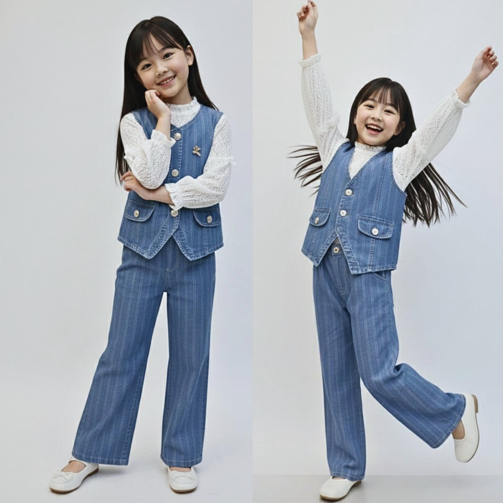 Setelan rompi lepas anak perempuan terbaru 2026 Best Seller Usia 3 - 11 Tahun Set Jeans Anak Perempu
