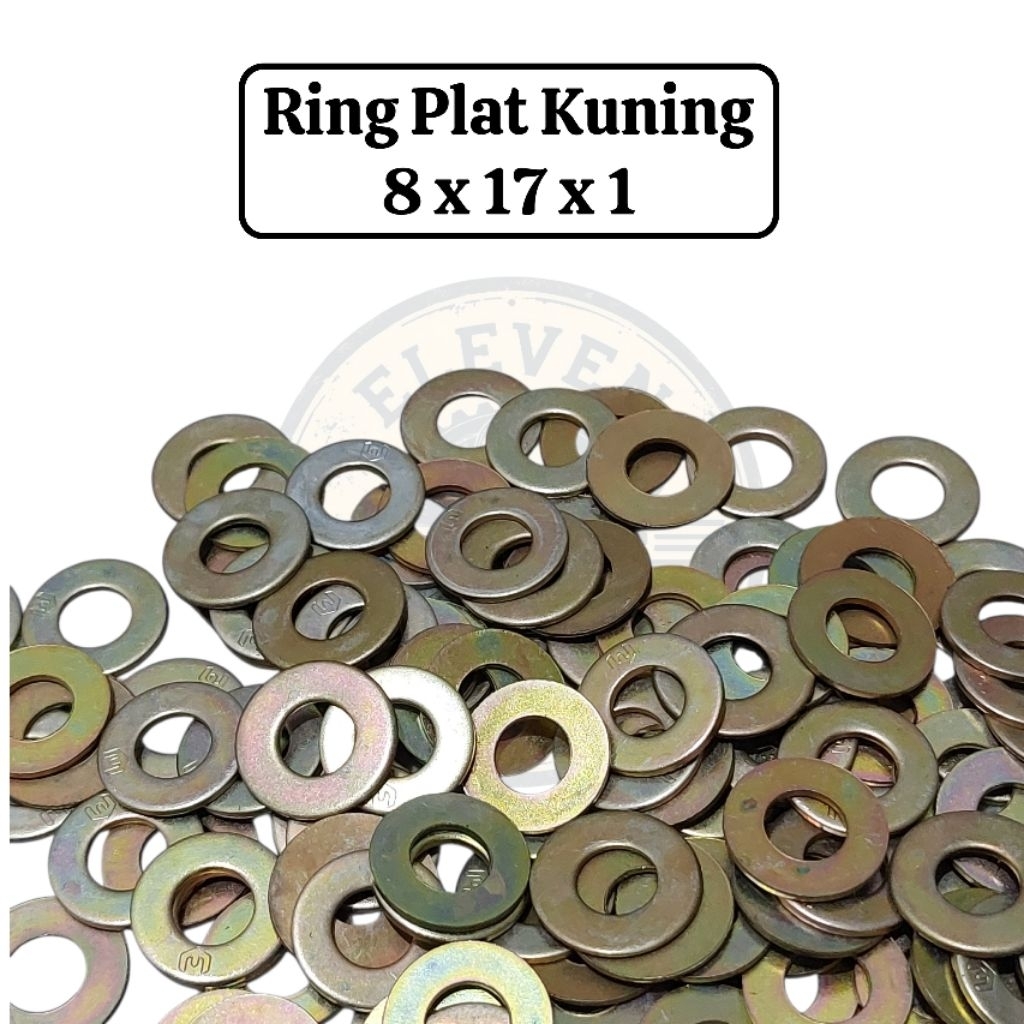 (50-100pcs) Ring Plat M8 Kuning Tebal / Ring plat baut 12