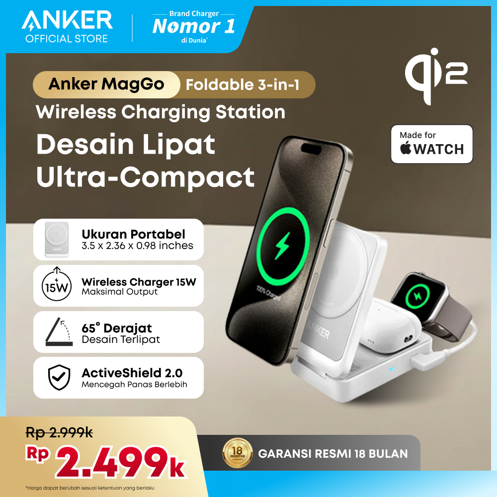 Anker MagGo 3-in-1 Charging Station, MagSafe-Compatible Wireless Charger Stand, Qi2 Certified 15W Fo