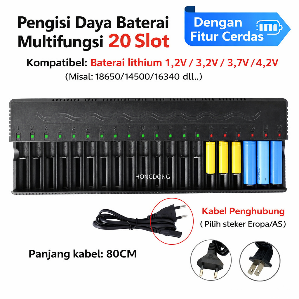 Charger Batre 20 Slot Lithium Smart Charger | Fast Charge 18650/14500/16340