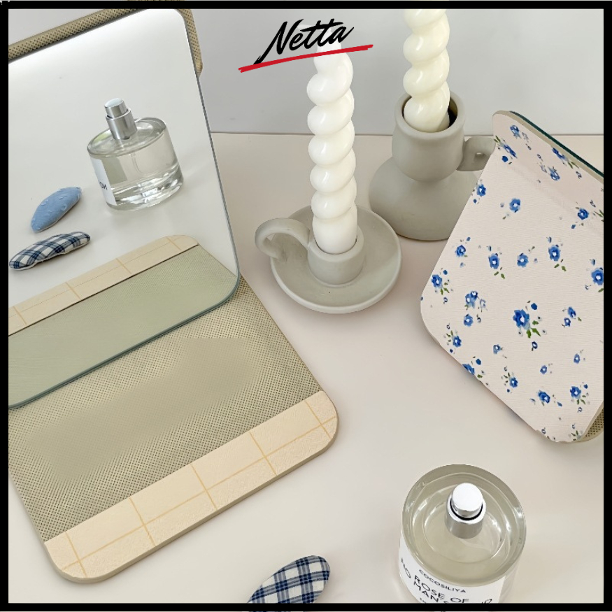 NETTA Cermin Lipat Kecil Motif Aesthetic Portabel - Travel Mirror - Kaca Meja Rias Berdiri Mahasiswa