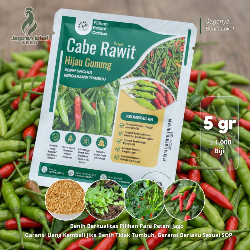 Bibit Cabe Rawit Hijau Gunung Lokal Kualitas Premium - Benih Petani Ahli Unggulan - 5 Gram