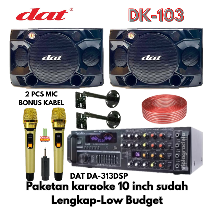 PAKET SPEAKER KARAOKE DAT DK-103 PAKET SUDAH AMPLIFIER,MICROPHONE KARAOKE MURAH MERIAH ORIGINAL