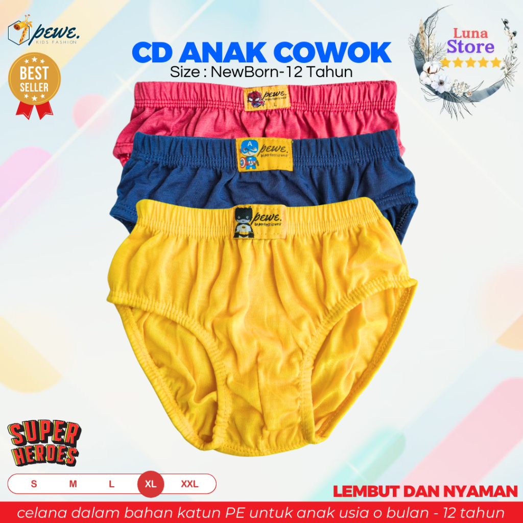 12 PCS Celana Dalam Anak Laki-Laki Pewe | CD Anak Cowok Katun | Celana Dalam Anak Sekolah | CD Anak 