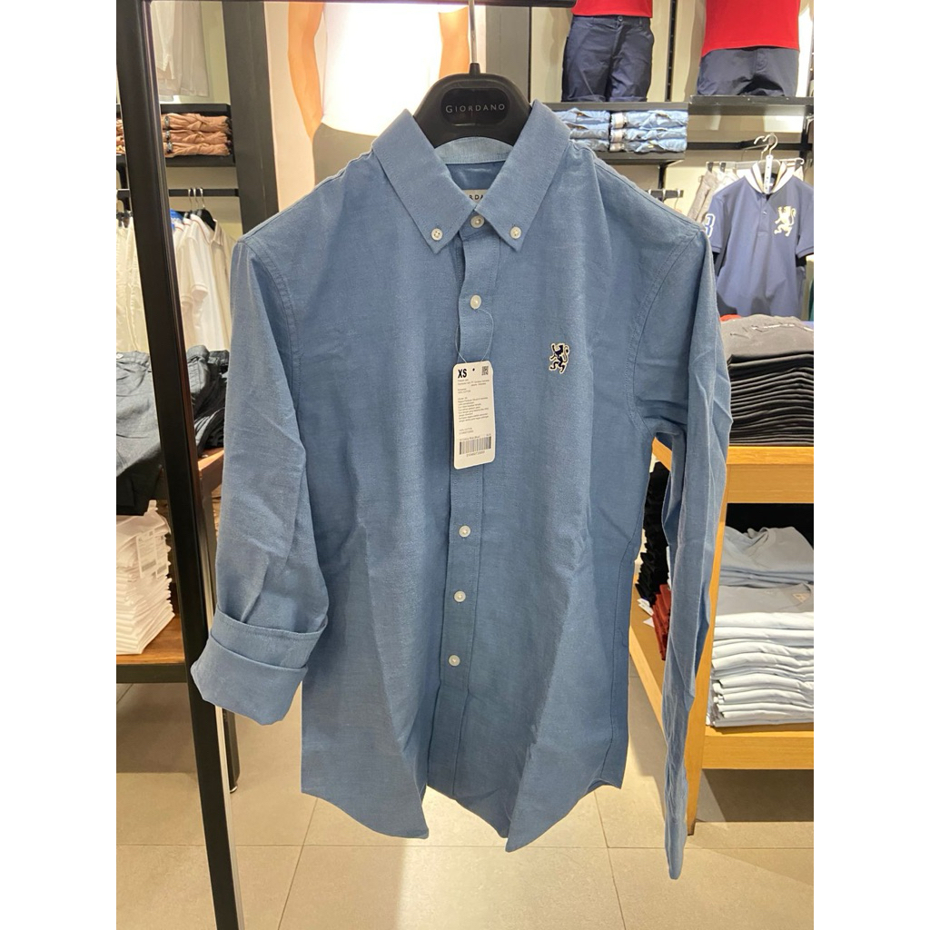 Giordano Kemeja Pria Krah Cotton Slim Fit Signature Denim Blue from 659k Size S M L XL XXL