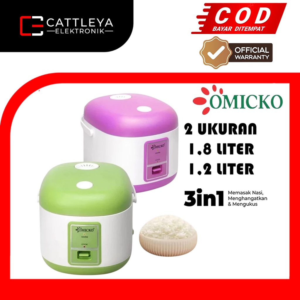 [COD READY] OMICKO RICE COOKER ANTI LENGKET 3 IN 1 / MAGIC COM MC 108 / MC 101 (1,8 / 1,2 LITER) GAR