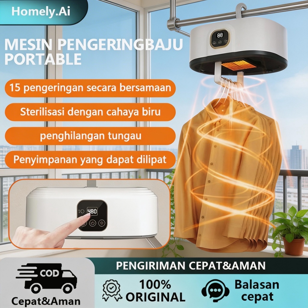 Mesin Pengering Baju Portable Otomatis – Pengering Pakaian Listrik Lipat, Panas Merata Anti Kuman