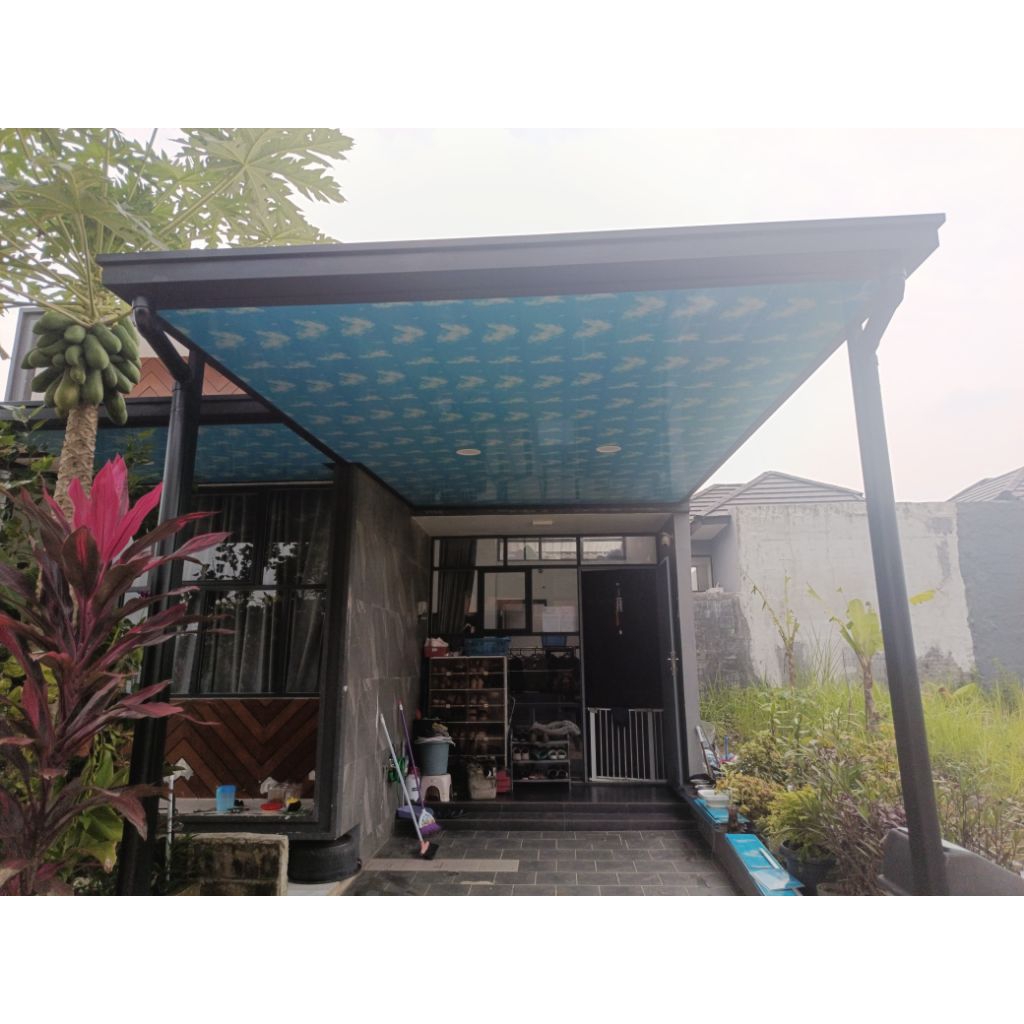 kanopi alderon RS dan plafon PVC model cordoba rangka besi holow galvanis