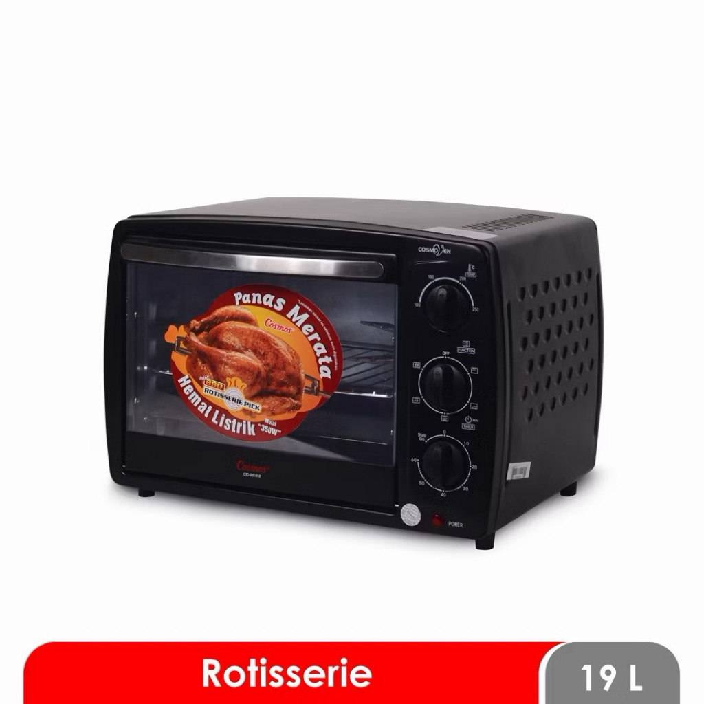 OVEN LISTRIK COSMOS CO-9919 R 9919R 19L 19 LITER BBQ ROTISSERIE ELEMEN PEMANAS STAINLESS STEEL