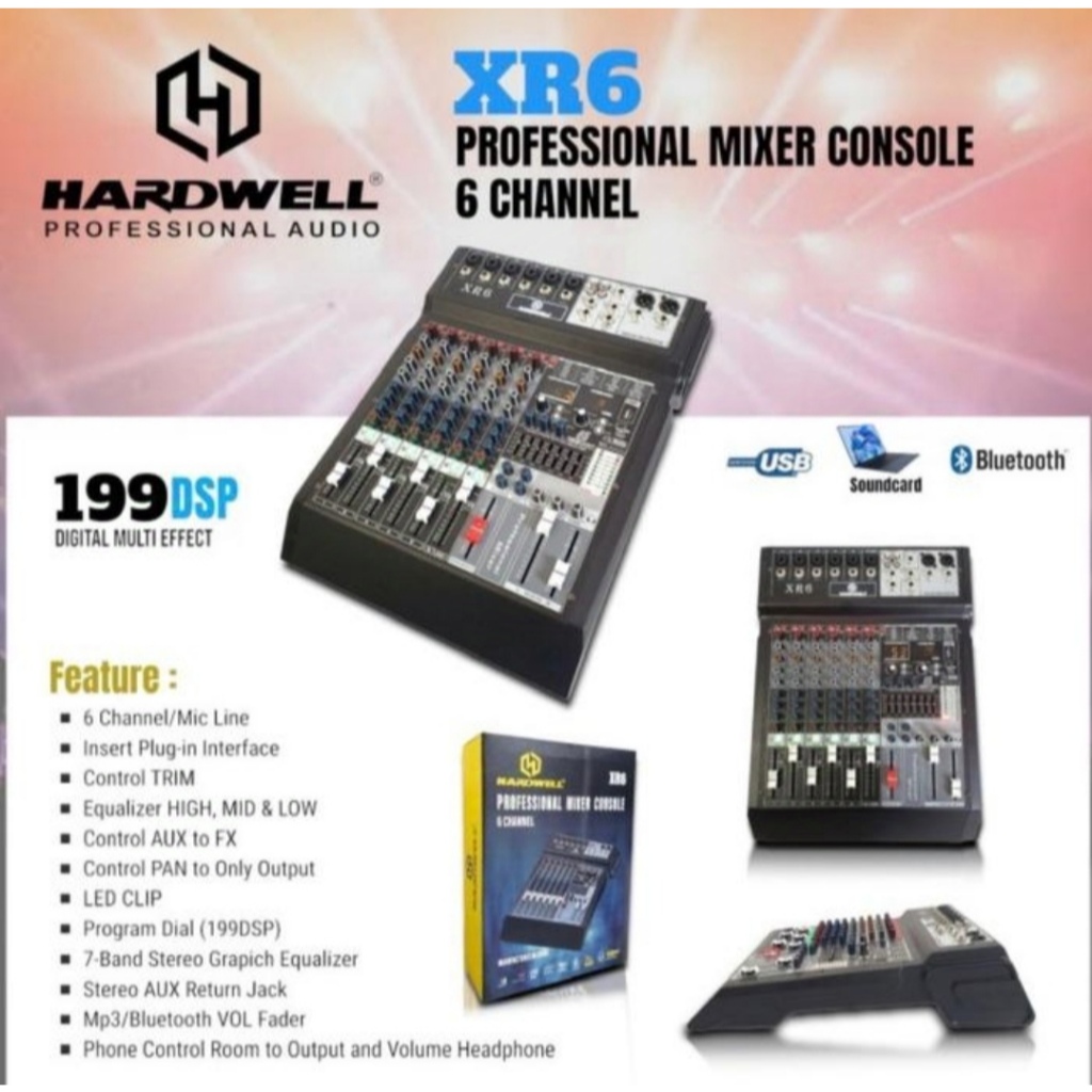 Hardwell Audio Mixer XR6 dengan 6 Channel dan 199 DSP Digital Effect Fitur Terbaik untuk Profesional