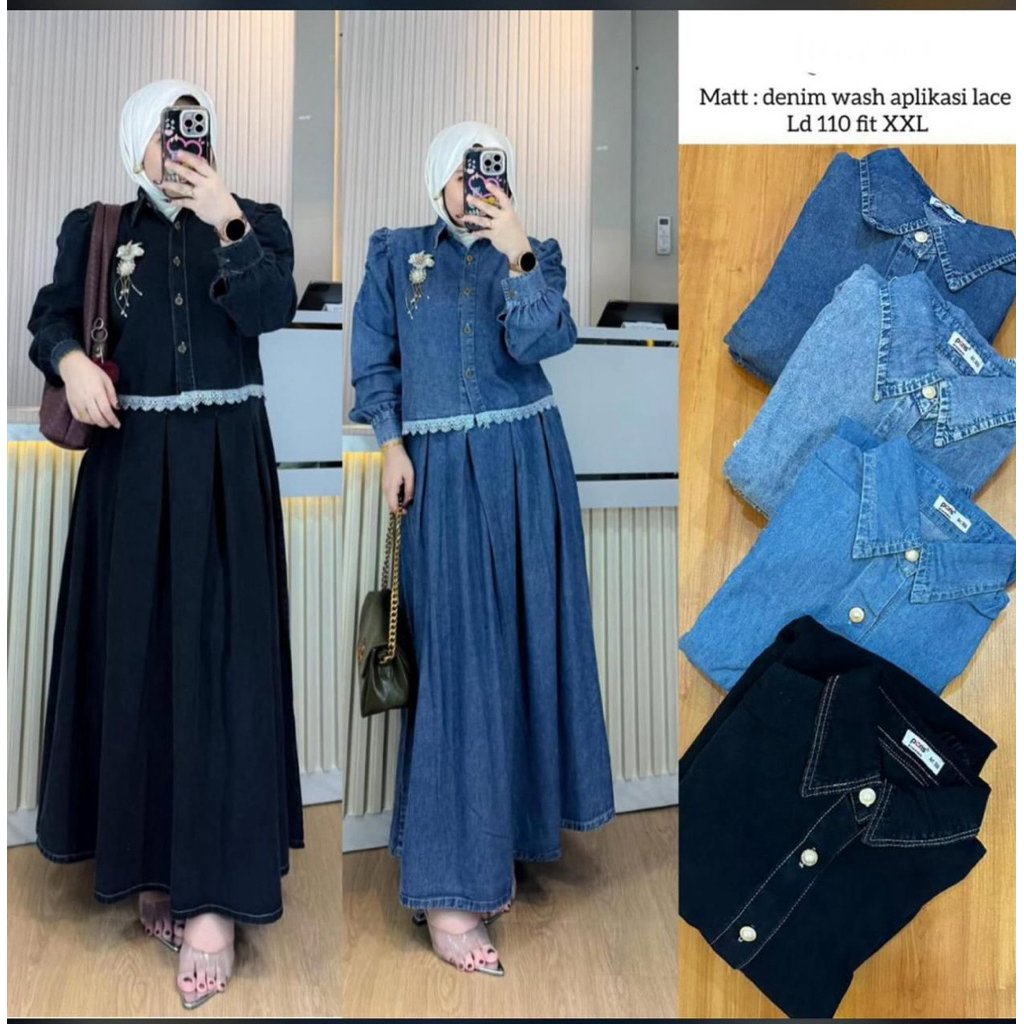 Setelan  rok Jeans Wanita terbaru kekinian Dress lebaran kondangan 2026