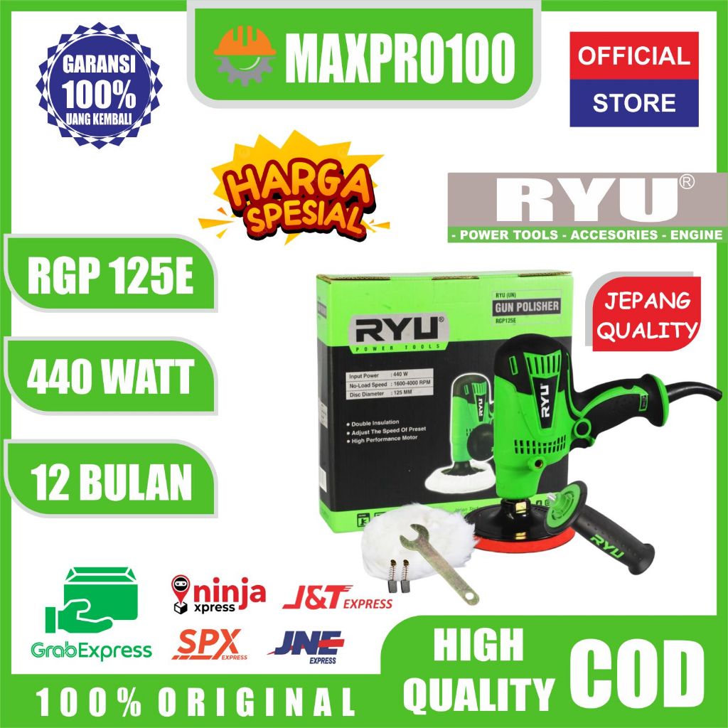 RYU Mesin Poles RGP125E 440W 5 Inch 4000rpm Polishing Machine Baru Garansi 6 Bulan