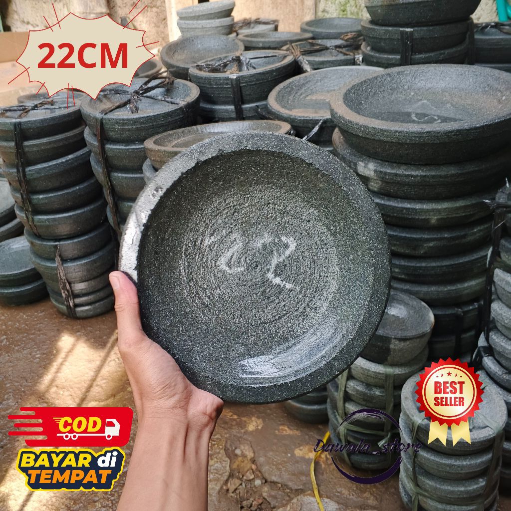 cobek batu asli diameter 22cm free ulekan (bubut) di jamin 100% asli, anti luntur kuat bertahun"