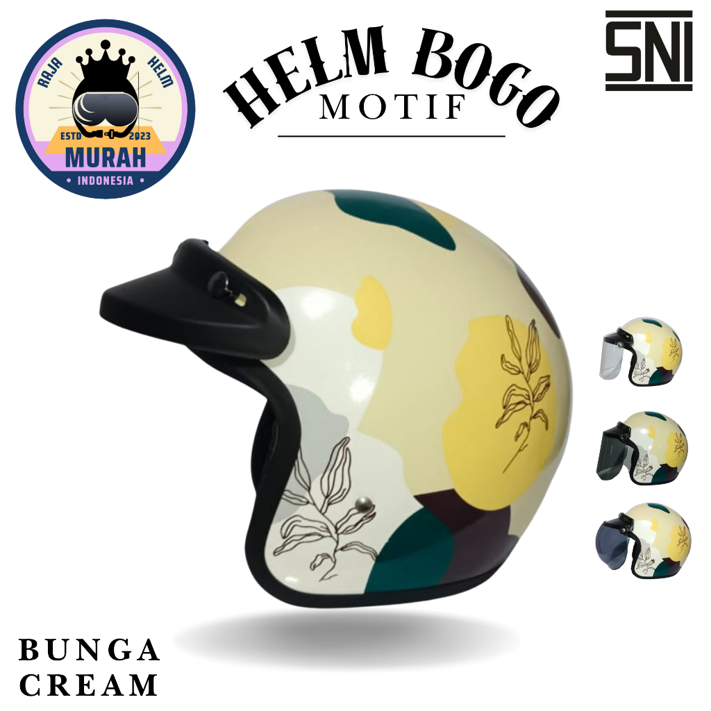 Great Helm Bogo Wanita Motif Bunga Cream Original HBN 100% SNI