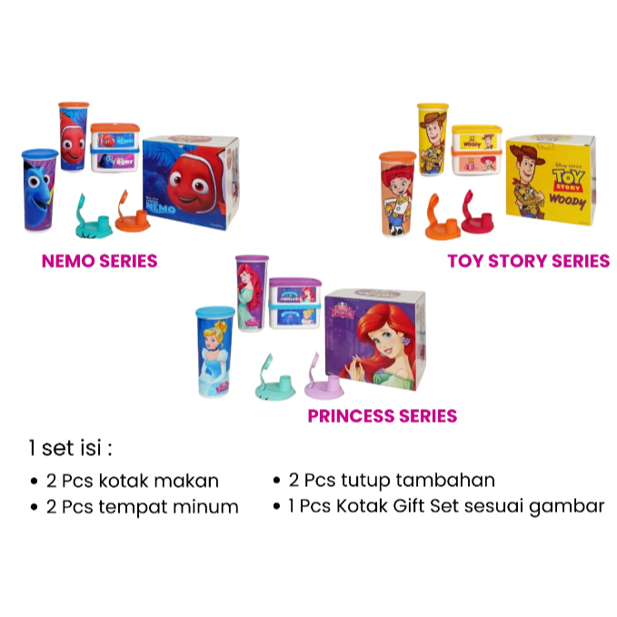 ORIGINAL BIG SALE TUPPERWARE - Break Set Disney Princess - Toy Story - Nemo l Tempat Bekal Anak l Br
