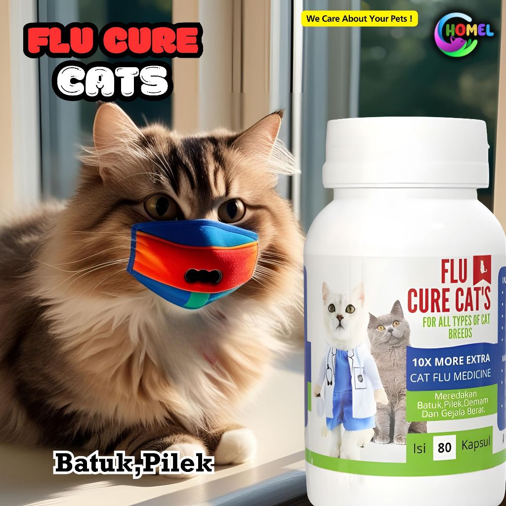Obat Flu Kucing / Pilek Demam Aman untuk Kucing Hamil & Menyusui FLU CURE Eceran Per Kapsul CHOMEL