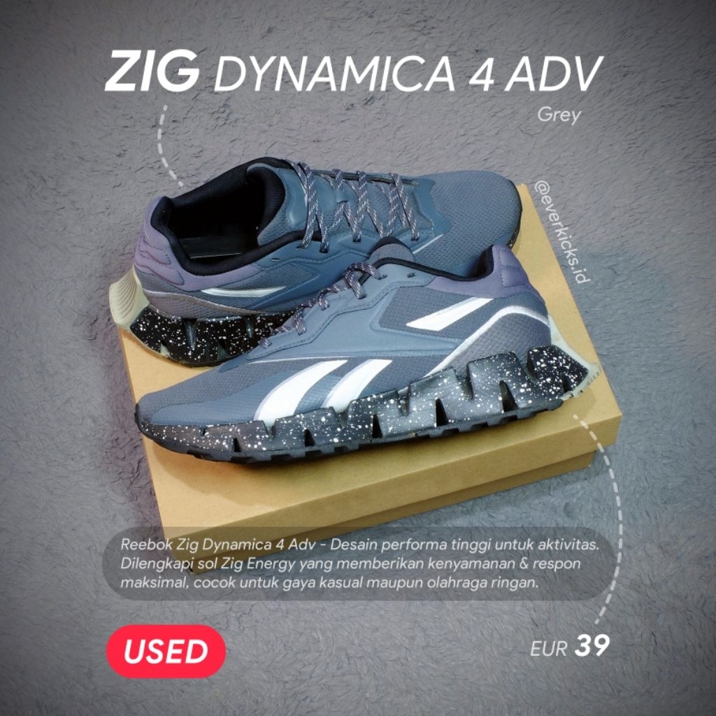 Reebok Zig Dynamica 4 Adventure - EUR 39 - Grey - Pria/Wanita/Unisex - Sepatu Running Lari Training 