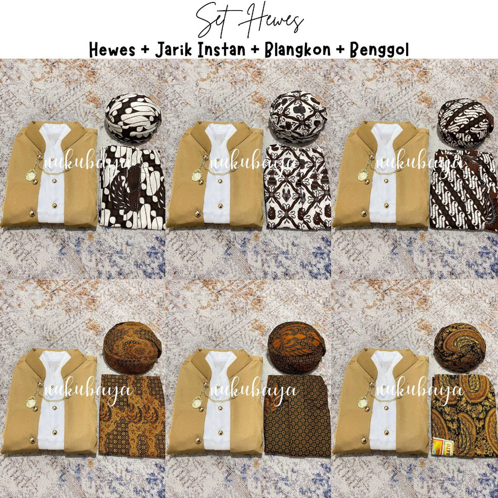 [SB1MC] Set Pakaian Adat Jawa - Beskap Hewes Mocca + Jarik Instan Sudah Jadi + Blangkon Solo